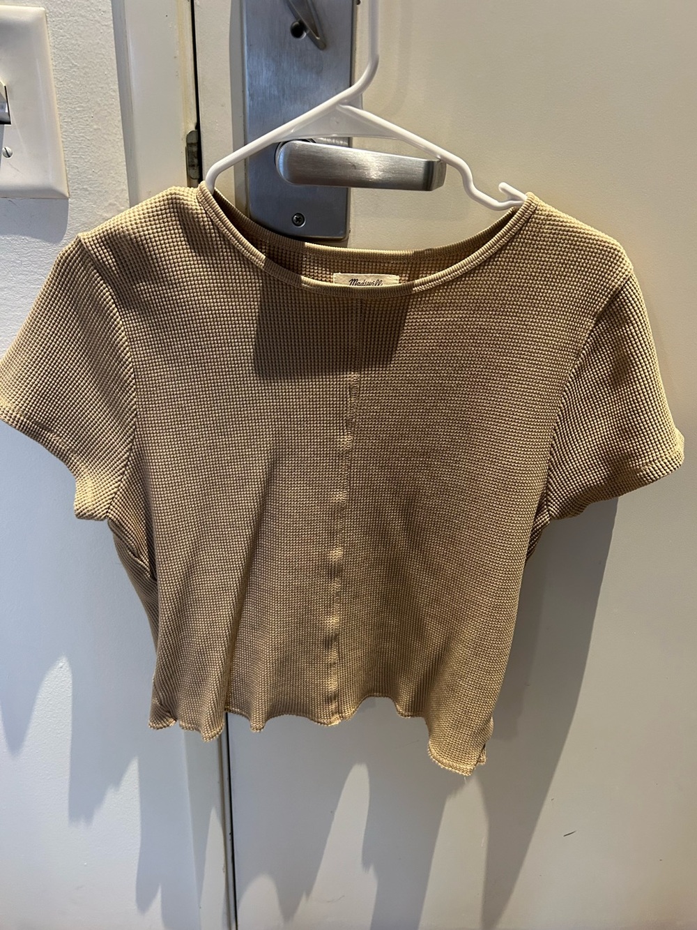 Madewell Beige Waffle Knit Short Sleeve Crop Top